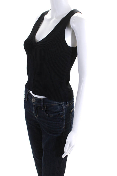 Theory Womens Ribbed V-Neck Sleeveless Pullover Tank Top Blouse Black Size P