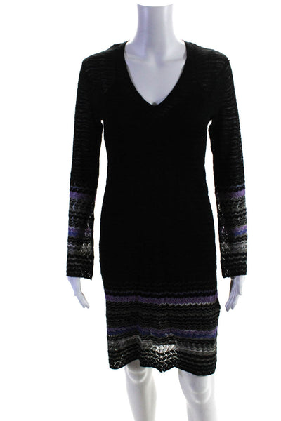 M Missoni Womens V Neck Long Sleeves Sweater Dress Black Size EUR 40