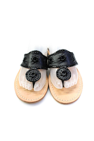 Jack Rogers Womens Leather Thong Slide On Sandals Black Size 8 Medium