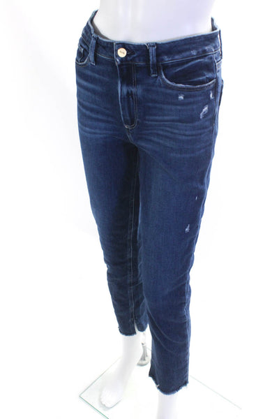Paige Womens Cotton Medium Wash Fringed Hem Straight Leg Jeans Blue Size EUR28