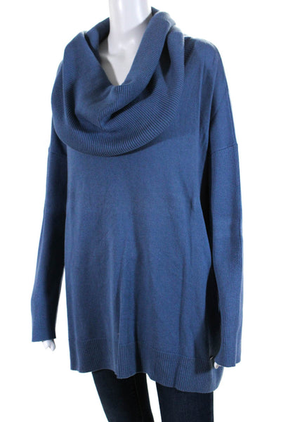 Michael Kors Womens Cotton Blend Long Sleeve Cowl Neck Sweater Blue Size XL