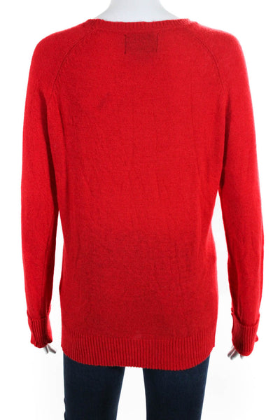 Wildfox Womens Knit Sequin Statement Long Sleeve Round Neck Sweater Red Size L