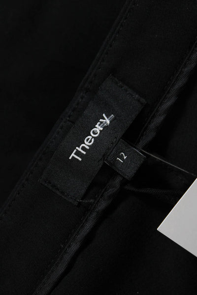 Theory Womens Cotton Pleated Front Straight Leg Zip Up Trousers Black Size 12