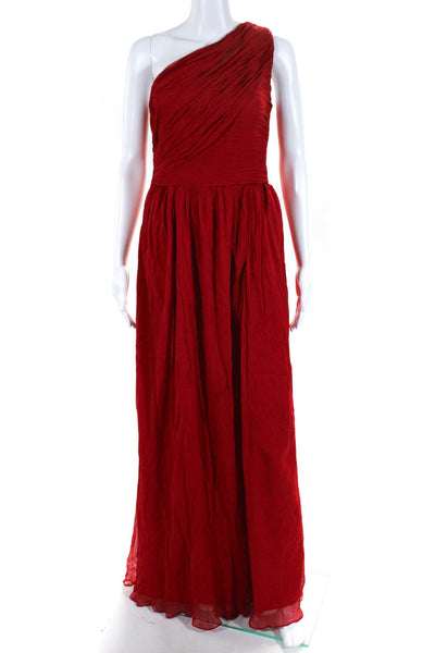 Monique Lhuillier Womens Chiffon Ruched A-Line Maxi Formal Dress Red Size 10