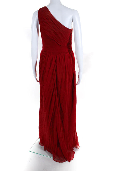 Monique Lhuillier Womens Chiffon Ruched A-Line Maxi Formal Dress Red Size 10