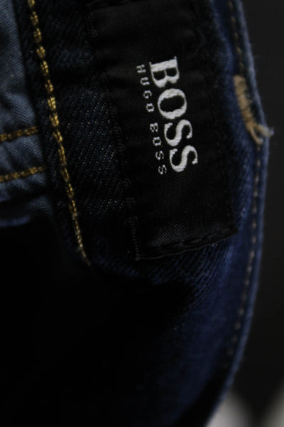 Boss Hugo Boss Mens Cotton Buttoned Straight Leg Dark Wash Jeans Blue EUR40