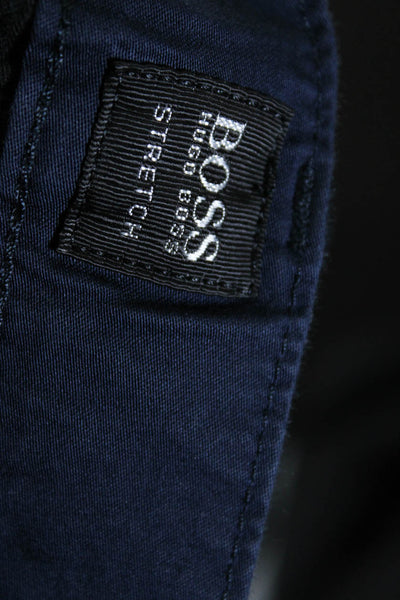 Boss Hugo Boss Mens Cotton Buttoned Zip Flat Front Dress Pants Navy Size EUR40