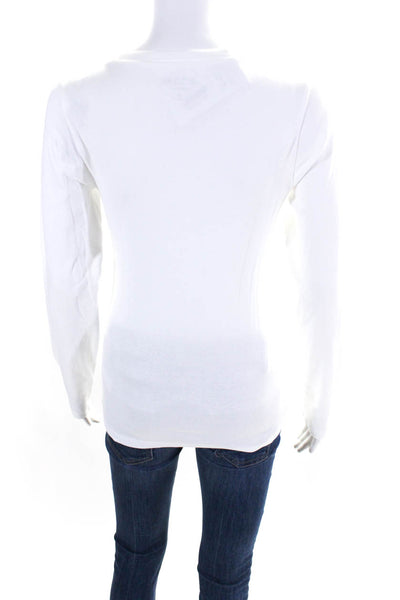 J Crew Womens Long Sleeve Crew Neck Perfect Fit Tee Shirt White Cotton Medium