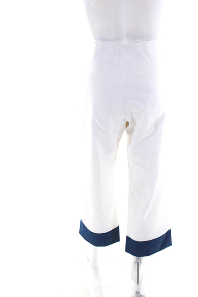 Vilagallo Womens Cotton Stripe Hem Straight Button Sailor Pants White Size EUR42