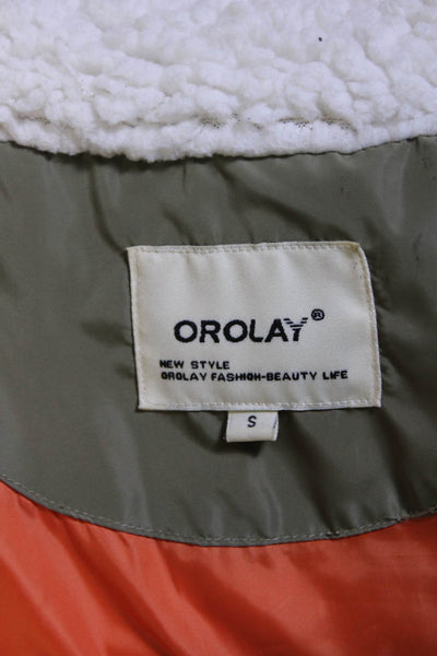 Orolay Womens Front Zip Hooded Quilted Oversized Jacket Green Size Small