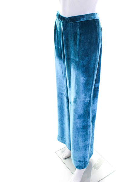 Juan Carlos Obando Womens Side Zip High Rise Wide Leg Velvet Pants Blue Size 6