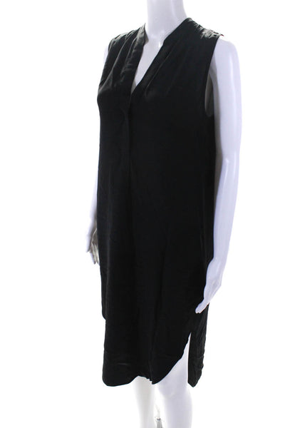 Otte Womens Sleeveless V Neck Side Slit Silk Shift Dress Black Size Small