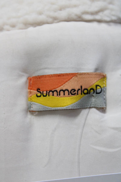 Summer Land Women's Collar Long Sleeves Full Zip Coat Ivory Size S