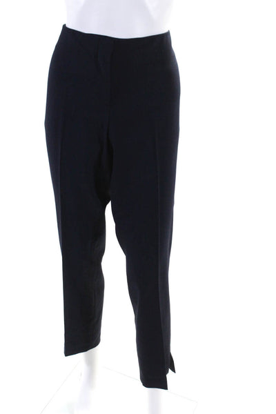 Armani Collezioni Womens High Rise Pleated Side Slit Pants Navy Blue Size 12