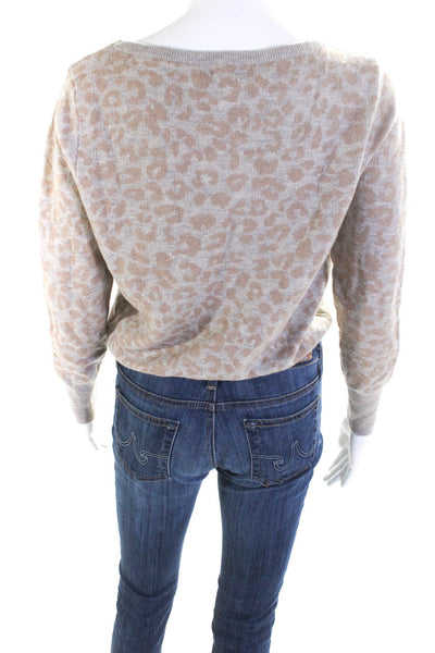 Heartloom Womens Cheetah Print Long Sleeve Boat Neck Knit Top Gray Beige Size S