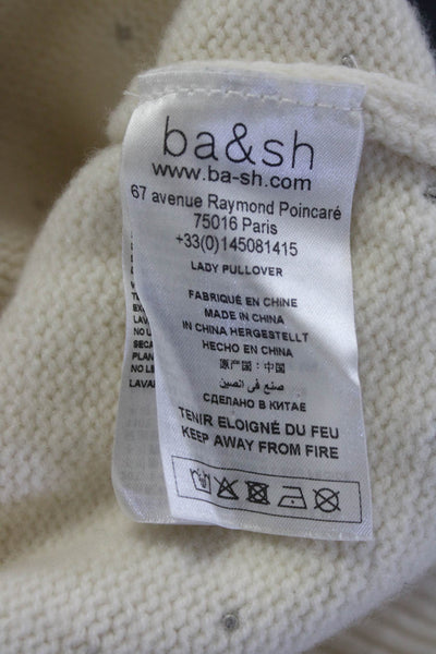 Ba&Sh Womens Wool Crystal Embellished Ribbed Hem Pullover Sweater Ivory Size 6