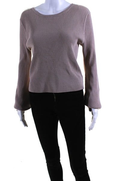 Intermix Womens Ribbed Long Sleeved Corset Tied Open Back Sweater Beige Size M