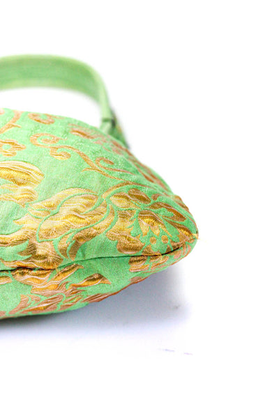 Kate Spade New York Womens Floral Leather Strap Shoulder Handbag Green Gold Tone