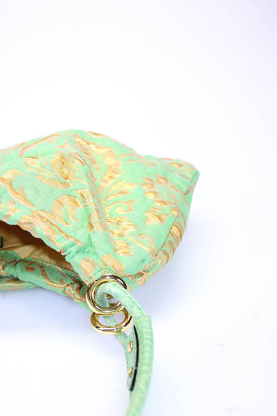 Kate Spade New York Womens Floral Leather Strap Shoulder Handbag Green Gold Tone