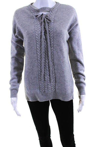 Kokun Womens 100% Cashmere V Neck Tied Front Cable Thin Knit Sweater Gray Size S