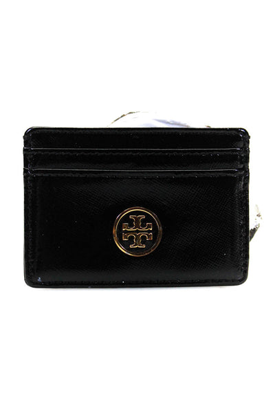 Tory Burch Womens Coated Canvas 5 Pocket Card Wallet Black Gold Tone Size 4 in