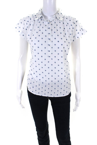 M.A.B.E. Womens White Cotton Printed Collar Short Sleeve Blouse Top Size M