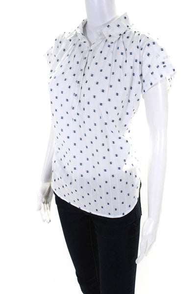 M.A.B.E. Womens White Cotton Printed Collar Short Sleeve Blouse Top Size M