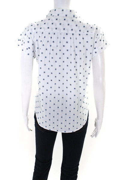 M.A.B.E. Womens White Cotton Printed Collar Short Sleeve Blouse Top Size M