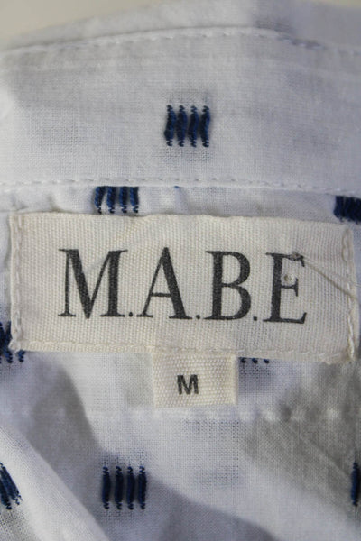 M.A.B.E. Womens White Cotton Printed Collar Short Sleeve Blouse Top Size M