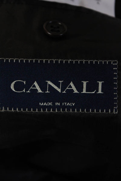 Canali Mens Brown Wool Striped Three Button Long Sleeve Blazer Jacket Size 58L
