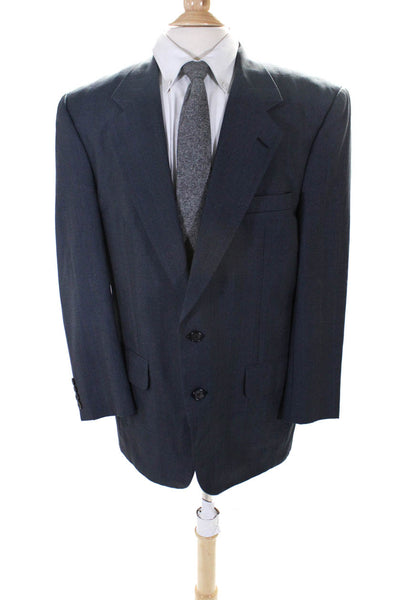 Burberrys Mens Dusty Blue Wool Striped Two Button Long Sleeve Blazer Size 42