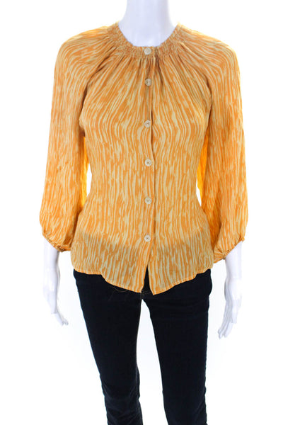 Tucker Womens Silk Printed Button Down Long Sleeves Blouse Yellow Size Petite