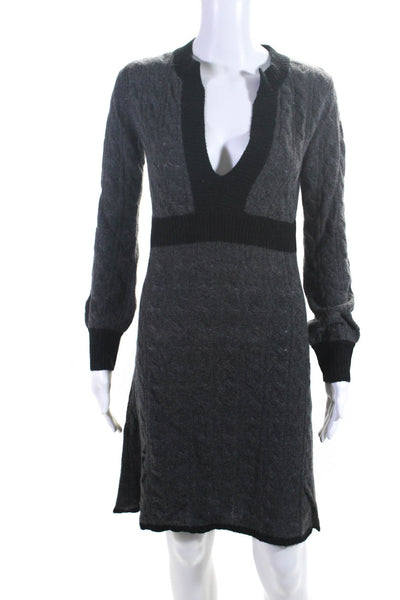 Searle Women's V-Neck Long Sleeves Cable Knit Sweater Dress Gray Size XS