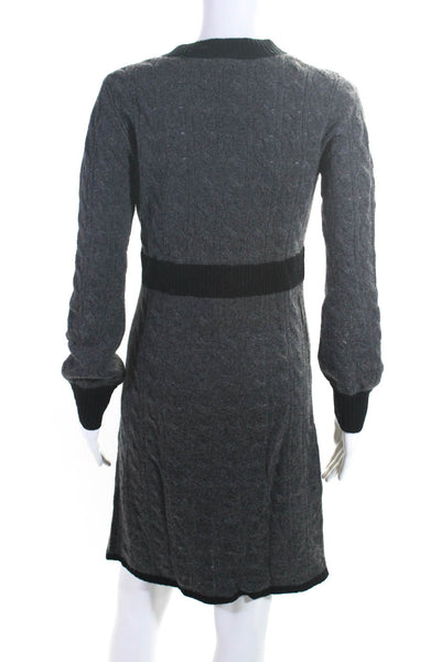 Searle Women's V-Neck Long Sleeves Cable Knit Sweater Dress Gray Size XS