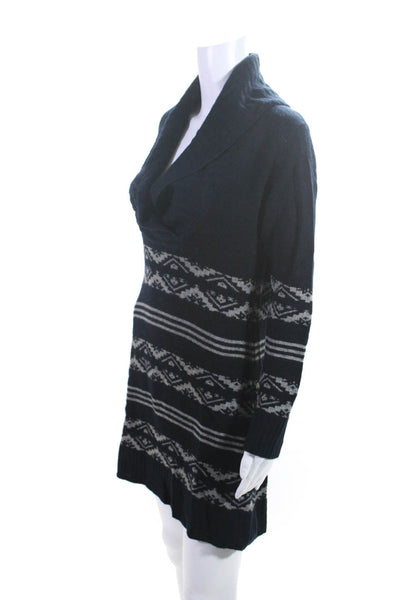 Searle Women's Collar Long Sleeves Mini Sweater Dress Navy Blue Size S
