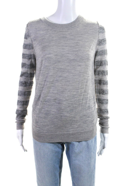 3.1 Phillip Lim Womens Metallic Striped Long Sleeved Thin Sweater Gray Size XS