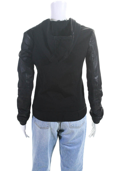 Bod & Christensen Womens Leather Long Sleeved Zipper Hooded Jacket Black Size XS