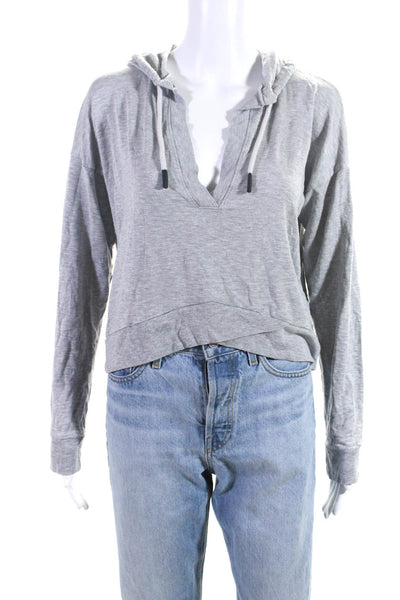 Beyond Yoga Women's Hooded V-Neck Cropped Activewear Top Gray Size S