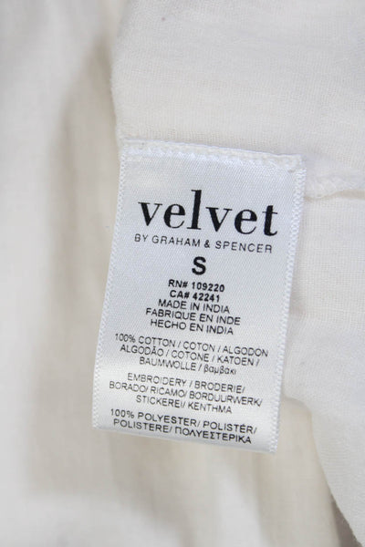 Velvet Women's Round Neck Long Sleeves Blouse White Size S