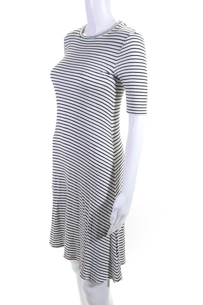 Three Dots Women's Crewneck Short Bodycon Midi Dress Black White Stripe Size XS