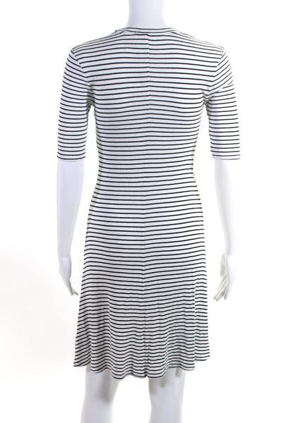 Three Dots Women's Crewneck Short Bodycon Midi Dress Black White Stripe Size XS