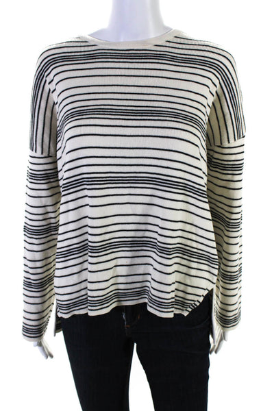 Eileen Fisher Women's Cotton Long Sleeve Striped Knit Top White Size S