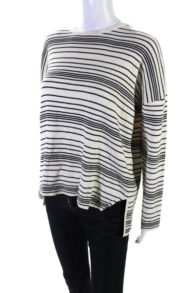 Eileen Fisher Women's Cotton Long Sleeve Striped Knit Top White Size S