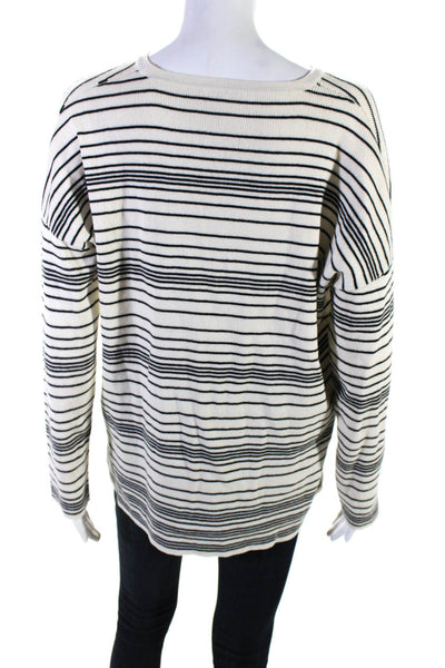 Eileen Fisher Women's Cotton Long Sleeve Striped Knit Top White Size S