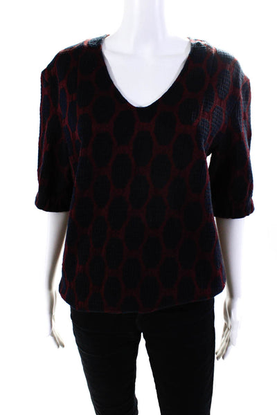 Odeeh Womens Spotted Scoop Neck Short Sleeve Pullover Blouse Top Burgundy 38