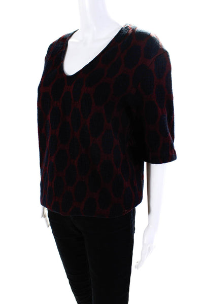 Odeeh Womens Spotted Scoop Neck Short Sleeve Pullover Blouse Top Burgundy 38