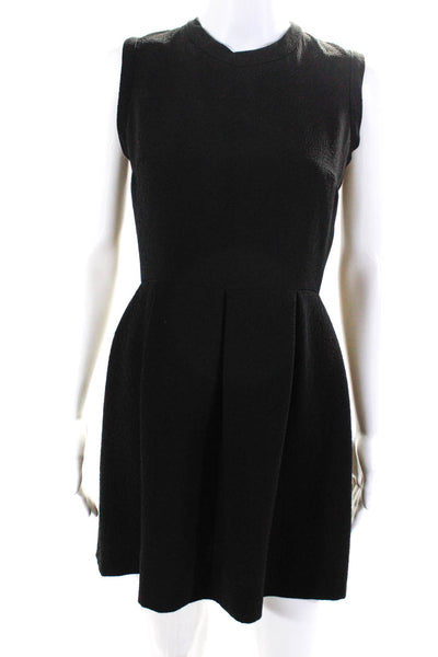 Sandro Paris Womens Textured Round Neck Sleeve Zip Up Dress Black Size 1
