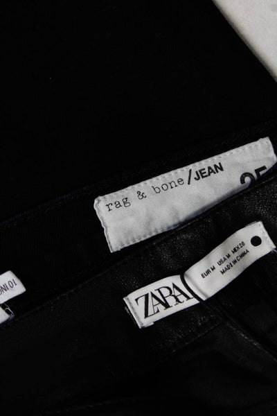 Rag & Bone Jean Zara Womens Flare Jeans Faux Leather Pants Black Size 25 M Lot 2