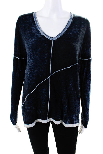 Kokun Women's Long Sleeve V Neck Pullover Sweater Dark Blue Size XS/S