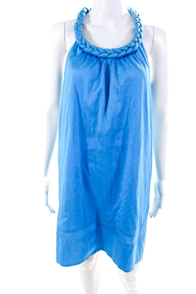Christiane Celle Womens Silk Braided Sleeveless Dress Blue Size Extra Small
